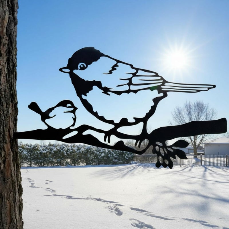 Renovatio Metal Bird Decor, Gifts for Mom, Elegant Bird Ornaments for Backyard, Patio, and Outdoor Spaces – Metal Decoration, Garden Art, Tree Ornaments & Statues – Chickadee (Black) - Image 1